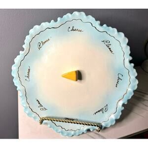 Vintage Blue Ombre “Please Cheese” Serving Platter – Scalloped Edge
